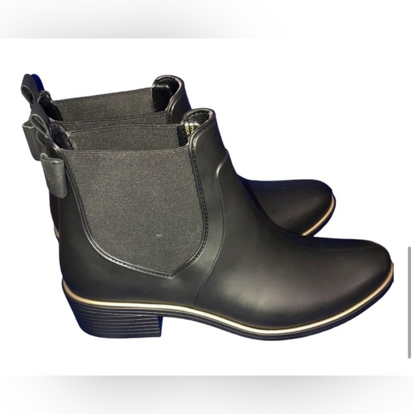Kate Spade Solstice edimburg black back bow Chelsea Rain Boots size 11 brand new - Picture 1 of 7